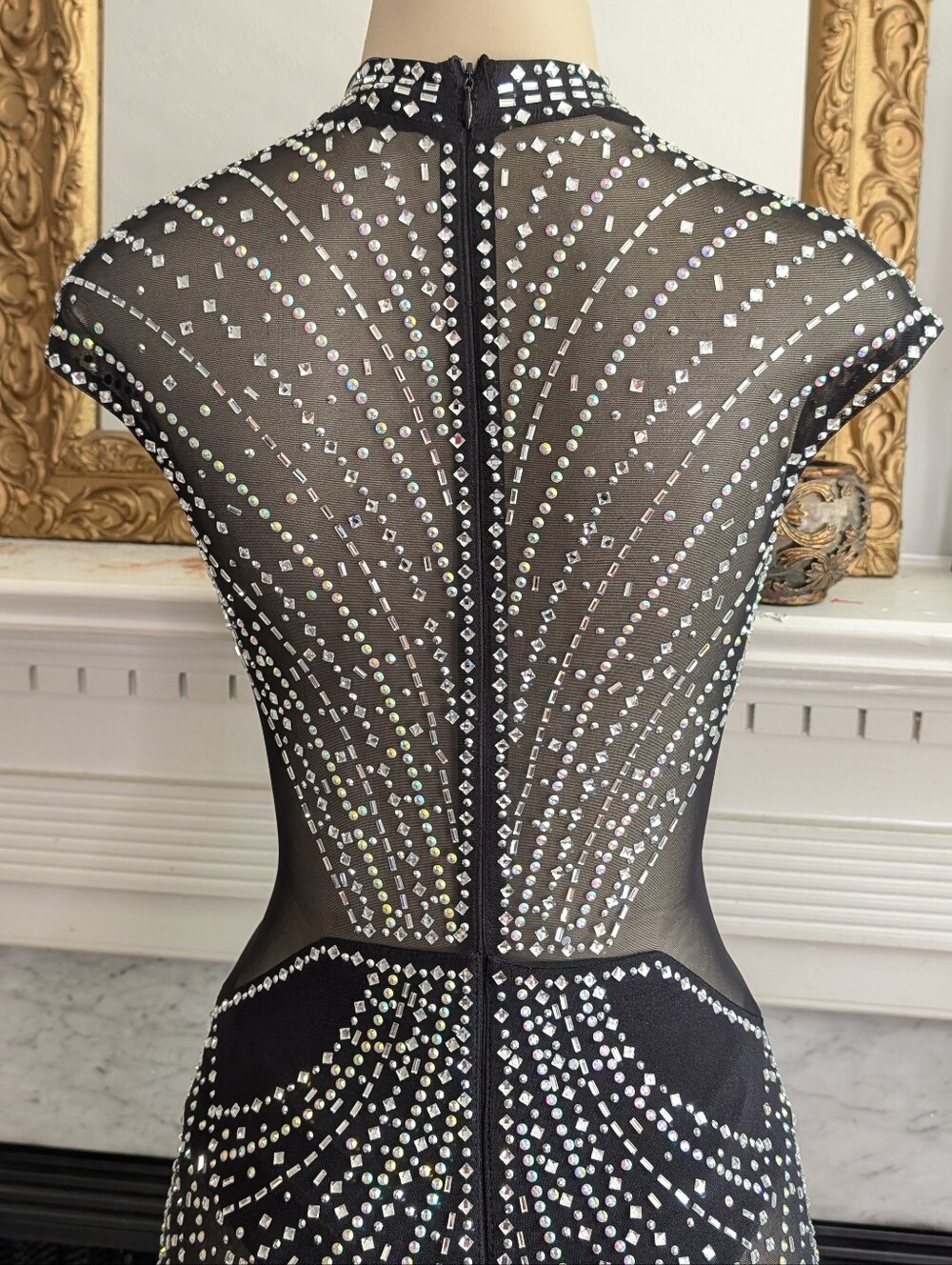 Fashion Nova Sheer Black Rhinestone Yara Bodysuit Size S Mesh Stretch Rave Bling - Picture 11 of 12